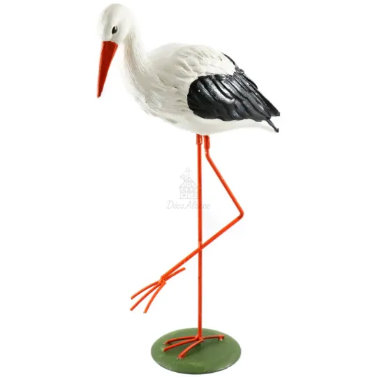 Decoratieve ooievaar in hars en metaal 43 cm