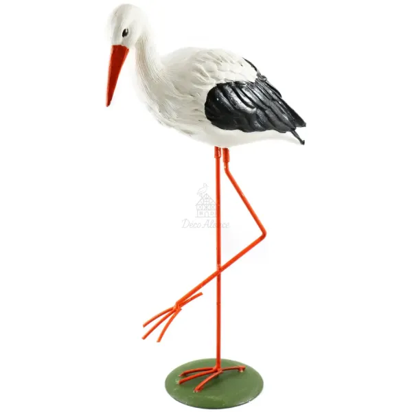 Dekorativer Storch in Harz und Metall 43 cm