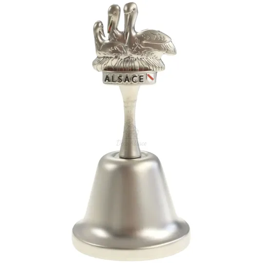 Alsace bell in silver metal with Stork Nest