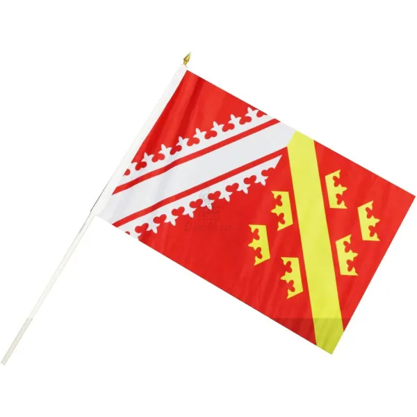 Drapeau Alsace 45 cm x 30 cm avec Hampe en Bois