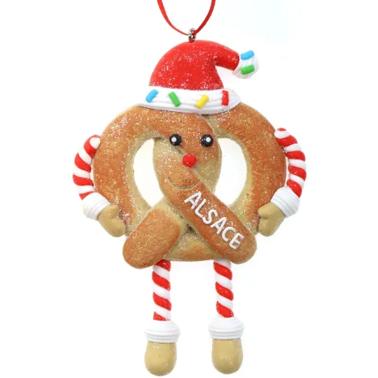 Gingerbread Pretzel Hanging Lamp with red apron and bow