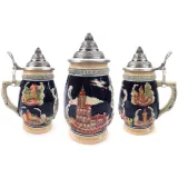 Tiled Beer Mug with pewter lid and Alsatian Cities 50 cl