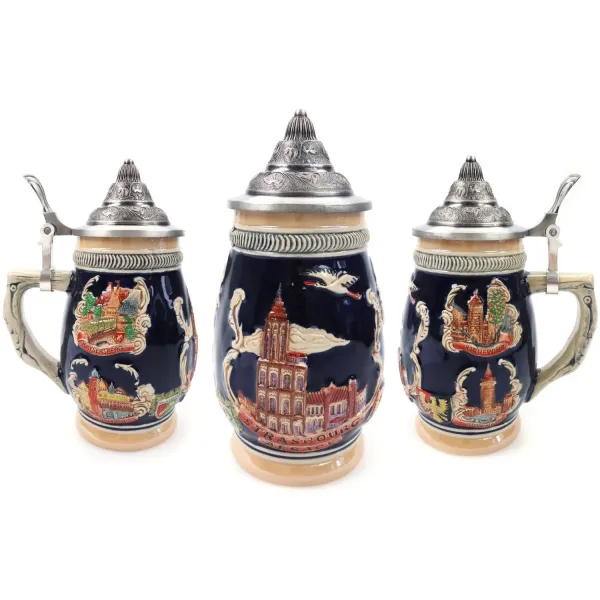 Tiled Beer Mug with pewter lid and Alsatian Cities 50 cl