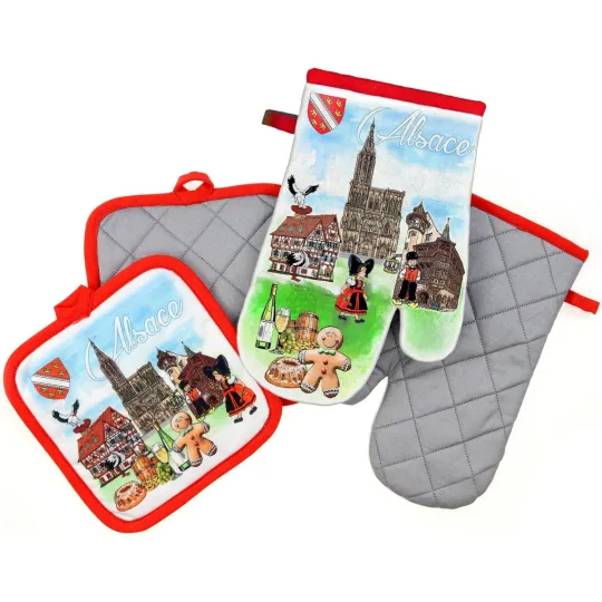 Küchenhandschuh und Topflappen mit elsässischem Motiv