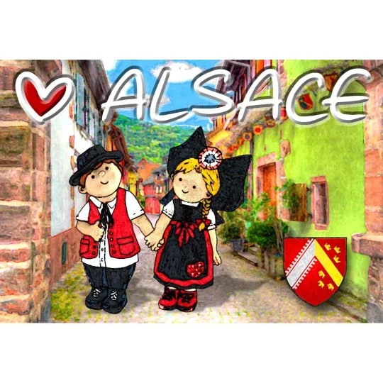 Decorative Magnet Alsatian Couple Heart of Alsace