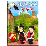 Magnet Décoratif Couple d'Alsacien avec Cigogne Alsace