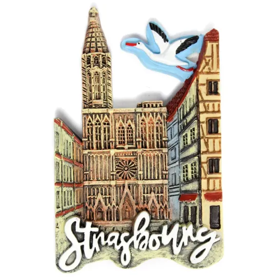 Dekorativer Magnet Kathedrale Notre-Dame Straßburg mit Storch