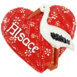 Decorative Magnet Red Heart Alsace with Stork