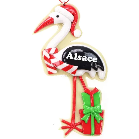Suspension Cigogne Alsace décor Noël et Cadeaux