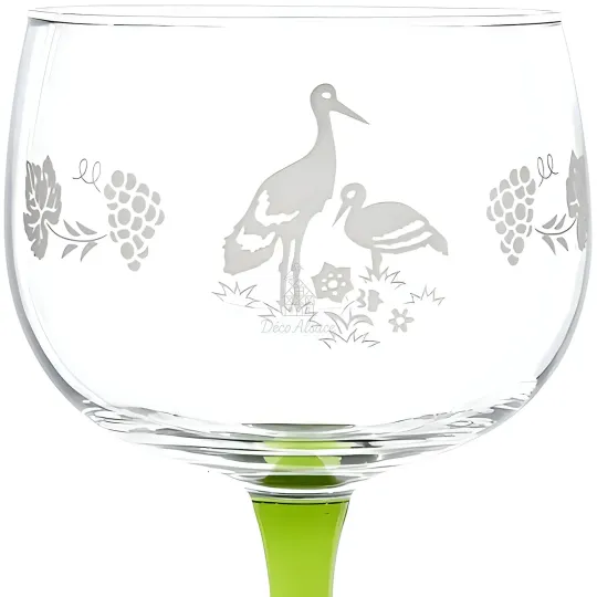 6 Verres à Vin Alsace décor Cigogne et Vignes