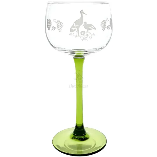 6 Verres à Vin Alsace décor Cigogne et Vignes