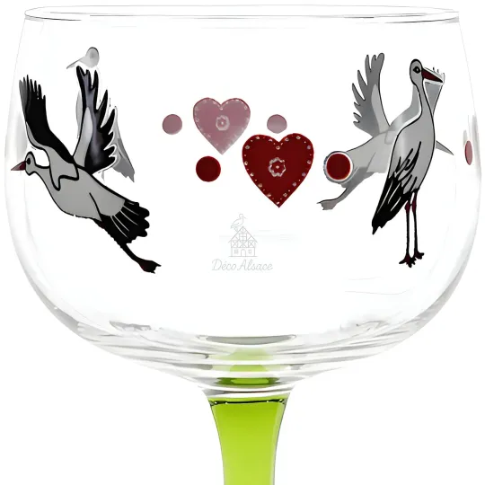 6 Alsace Storik Wine Glasses with Hearts and Storks design