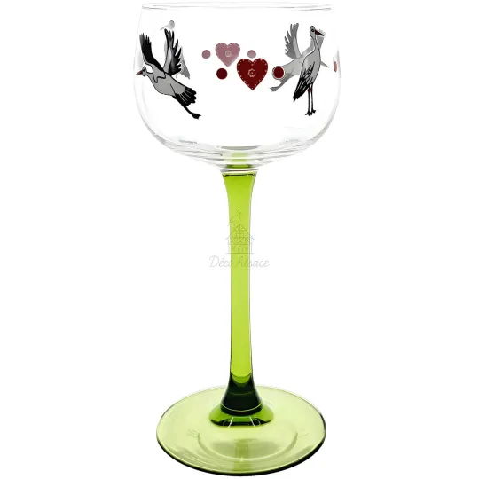 6 Verres à Vin Alsace Storik décor Coeurs et Cigognes