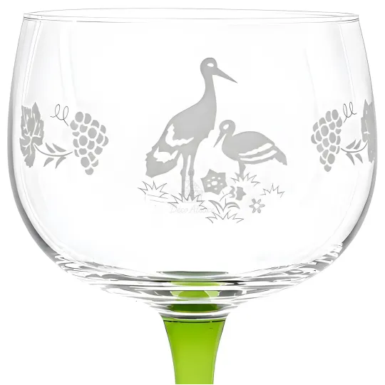 6 Verres à Vin Alsace décor Cigogne et Vignes