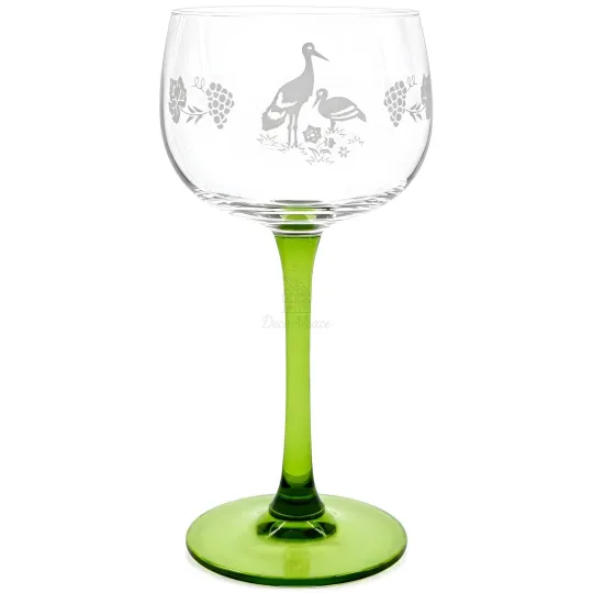 6 Alsace Wine Glasses Stork and Vines design