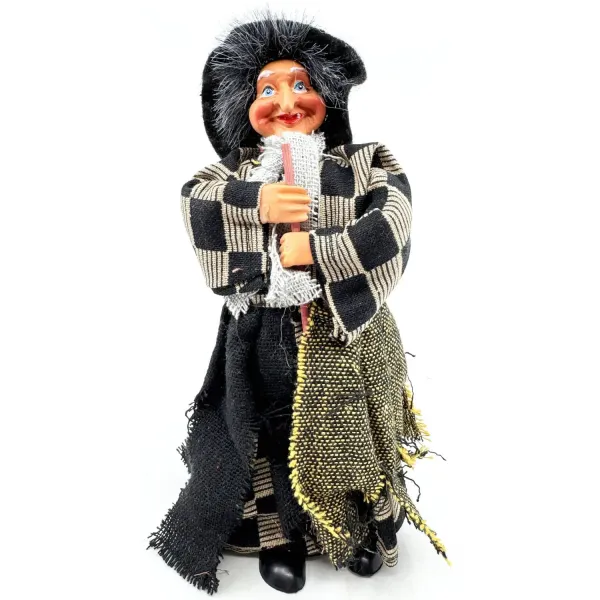 Sorcière d'Alsace à poser balai carreaux écru et noir 22 cm