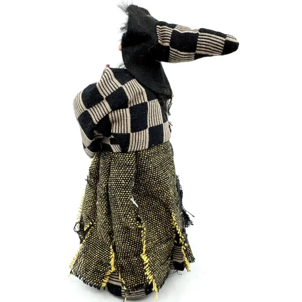 Alsace Witch Figurine with Broom, Cream and Black Check 22 cm
