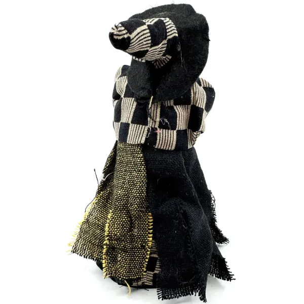 Alsace Witch Figurine with Broom, Cream and Black Check 22 cm