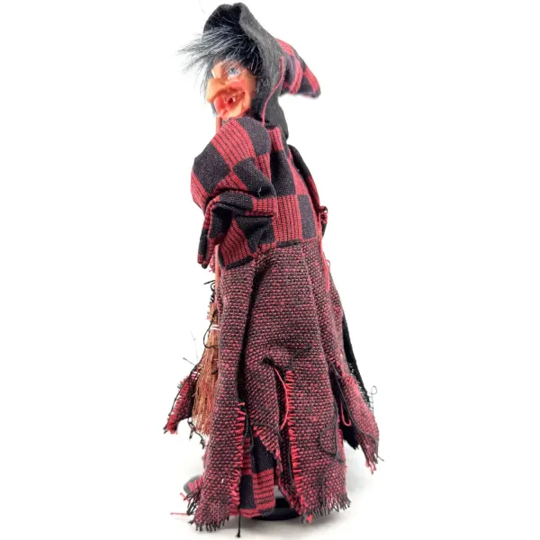 Sorcière d'Alsace à poser balai vichy rouge et noir 22 cm