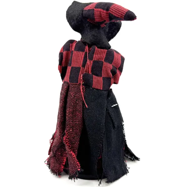 Sorcière d'Alsace à poser balai vichy rouge et noir 22 cm