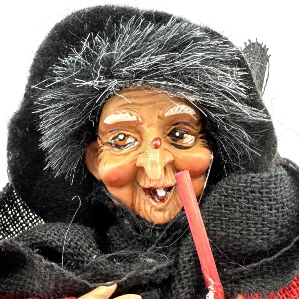 Sorcière d'Alsace à poser balai rouge et noir 20 cm