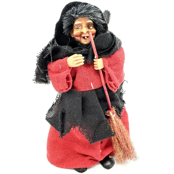 Sorcière d'Alsace à poser balai rouge et noir 20 cm