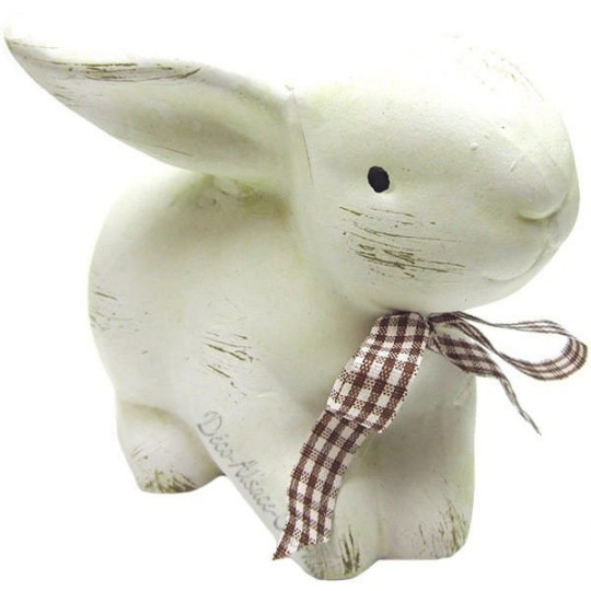 Lapin blanc avec son noeud décoratif assis en Céramique