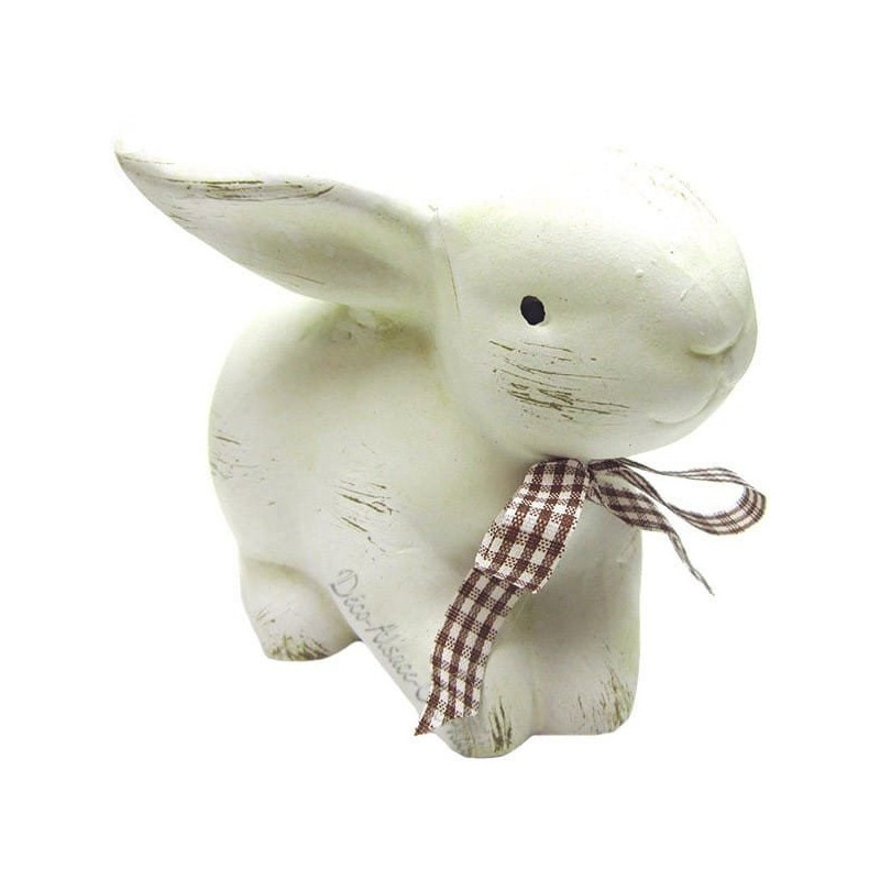 Lapin blanc avec son noeud décoratif assis en Céramique