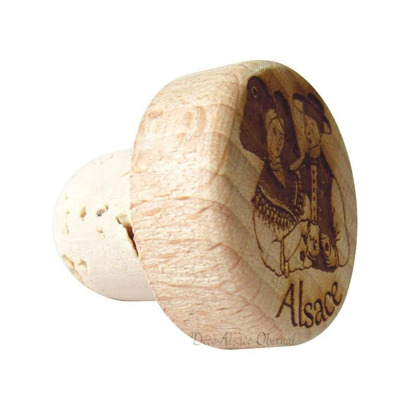 Wood and Cork stopper engraved Alsatian Couple