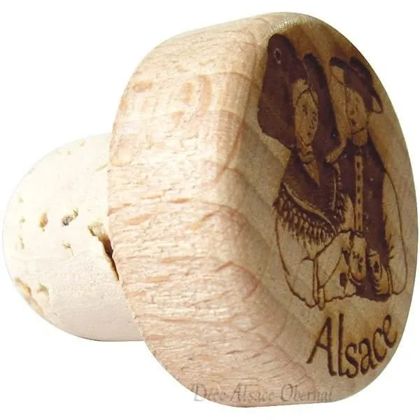 Wood and Cork stopper engraved Alsatian Couple