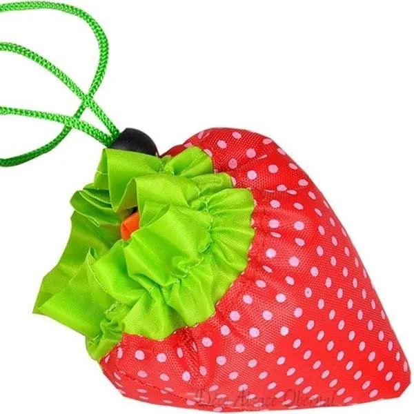 Reusable Black Nylon Strawberry Folding Shopping Bag