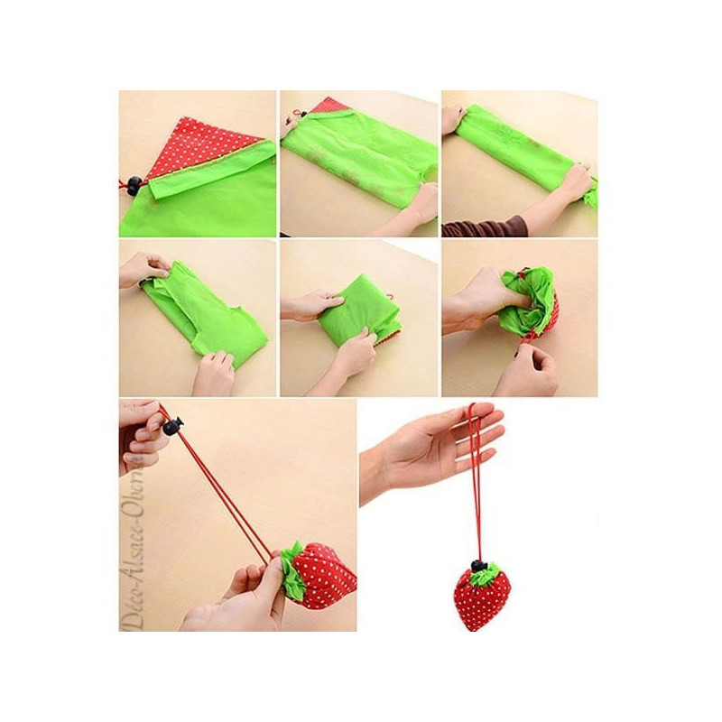 Reusable Black Nylon Strawberry Folding Shopping Bag
