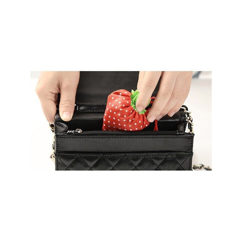 Sac à Provisions Noir réutilisable en Nylon pliage en Fraise