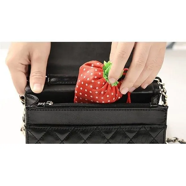 Reusable Black Nylon Strawberry Folding Shopping Bag