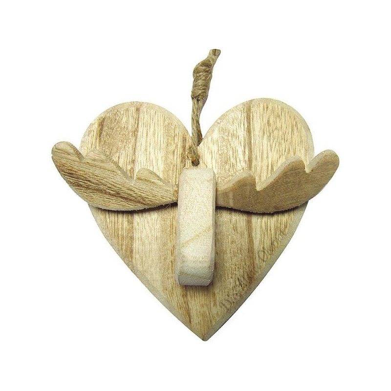 Suspension Coeur avec Renne en Bois avec Cordelette