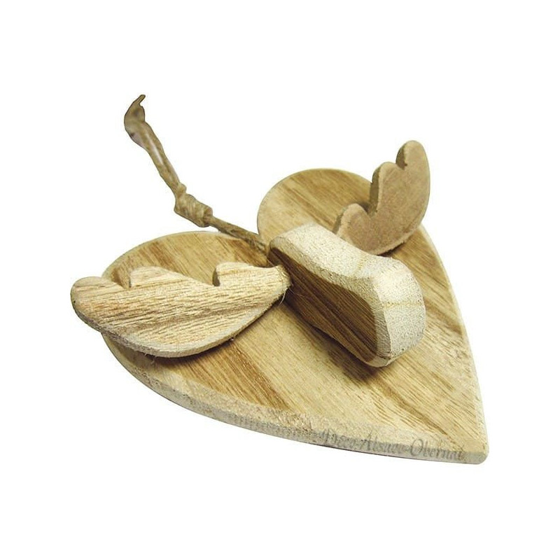 Suspension Coeur avec Renne en Bois avec Cordelette