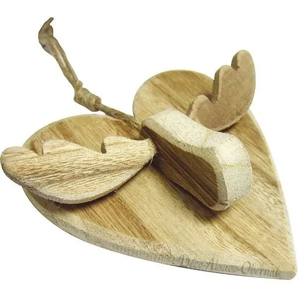 Suspension Coeur avec Renne en Bois avec Cordelette