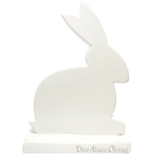 Lapin décoratif assis sur socle en Céramique blanche