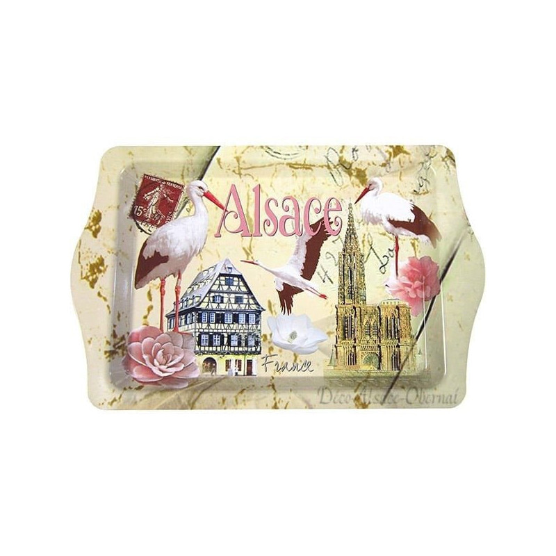 Metal Serving Tray with Cigognes d'Alsace decor