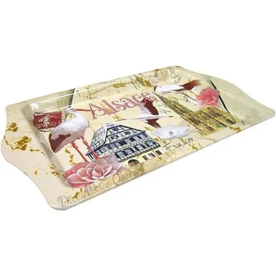 Metal Serving Tray with Cigognes Alsace decor