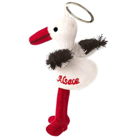 Peluche Porte Clé Cigogne d'Alsace Brodée Alsace 10 cm