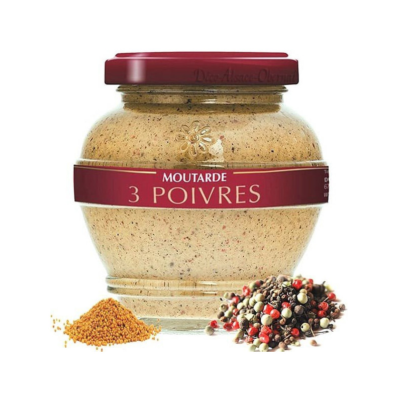 Gourmet Senf aus dem Elsass mit 3 Pfeffer
