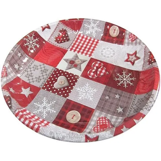 Plateau de Service rond en Métal décor Noël