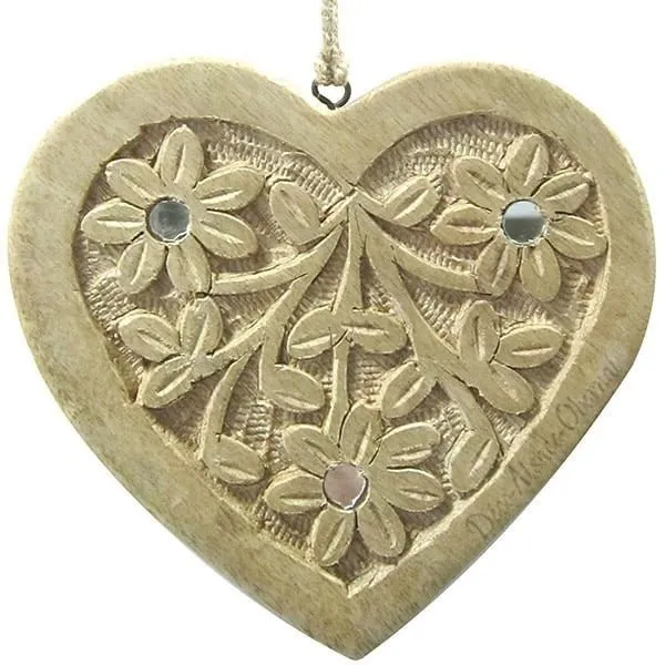 Coeur en Bois Massif sculpté décoré de miroirs