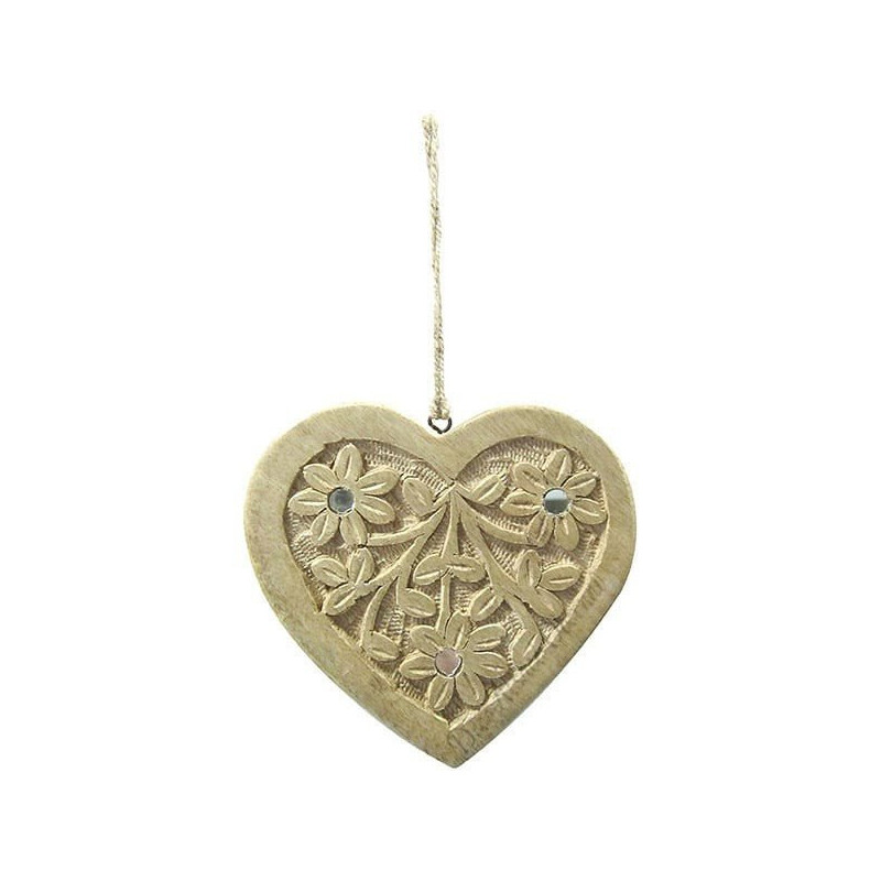 Coeur en Bois Massif sculpté décoré de miroirs