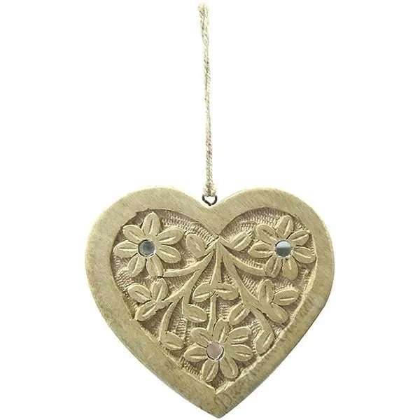 Coeur en Bois Massif sculpté décoré de miroirs