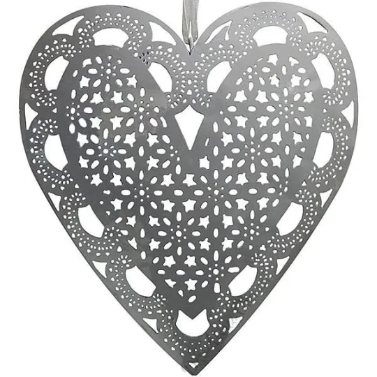 Coeur d'Alsace en Métal Gris découpé laser effet fine Dentelles