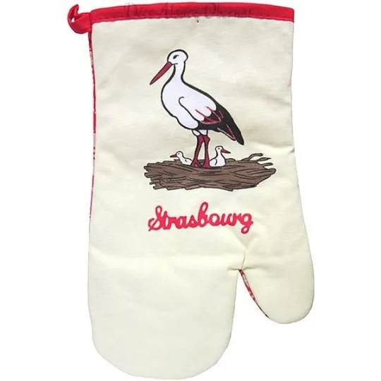 Set Keukenhandschoen en Pannenlap geel met decoratie Kathedraal van Straatsburg