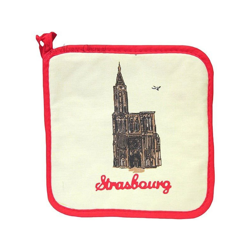Set of yellow kitchen glove and pot holder, Strasbourg Cathedral decor