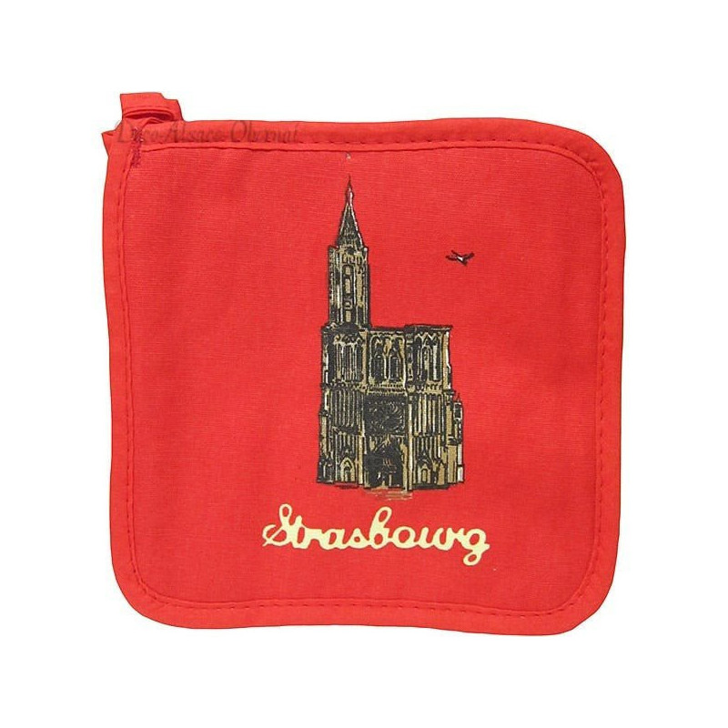 Set of Red Kitchen Glove and Potholder, Strasbourg Cathedral decor
